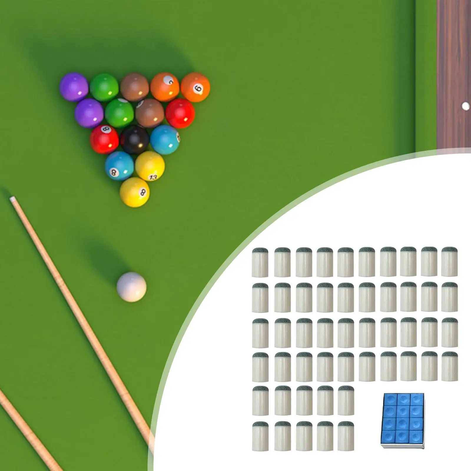 

50 Pieces Slip on Pool Cue Tips Replacement with 12 Chalk Repair Practical Easy to Install Pool Stick Tips for Men Beginner