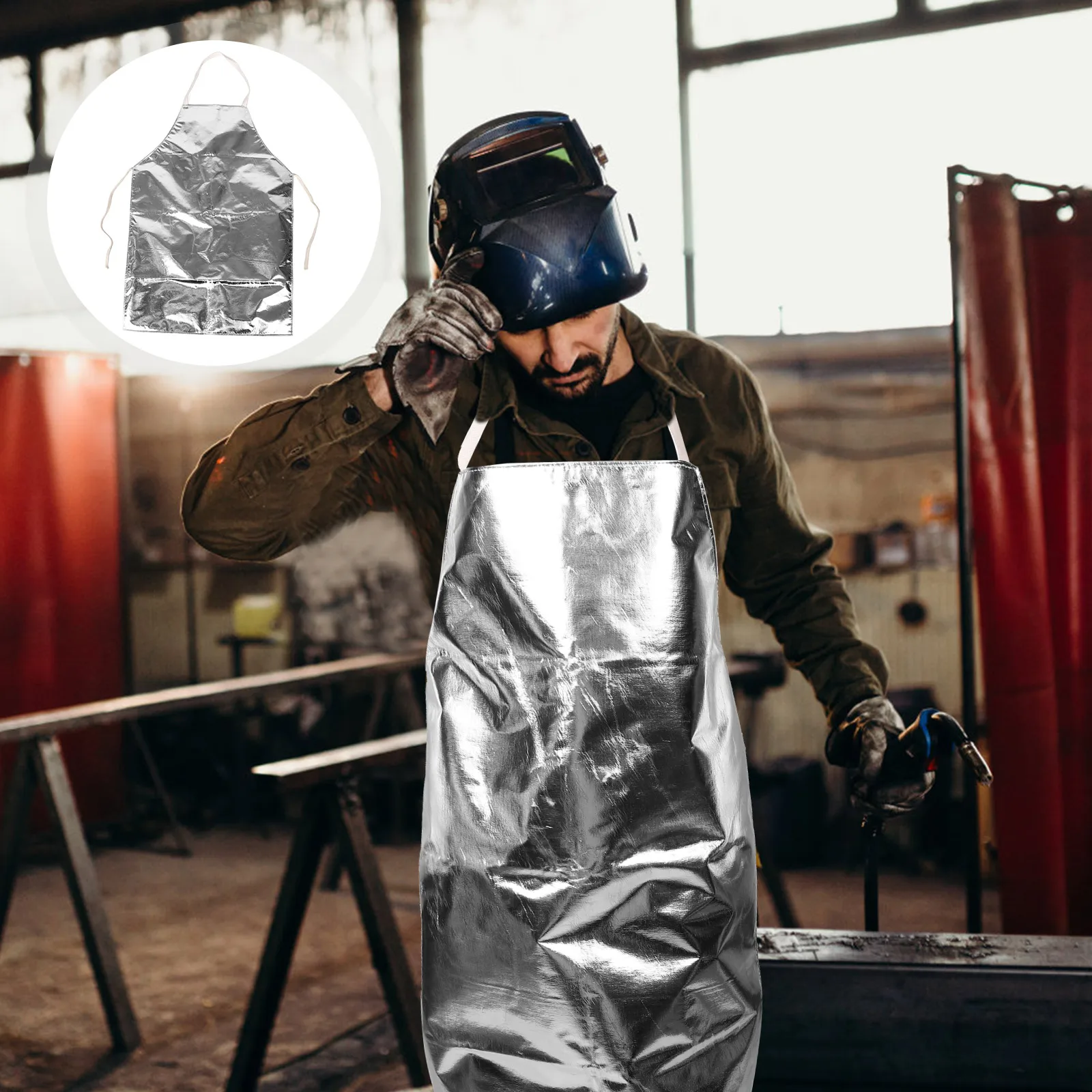 

Fireproof Heat Resistant Aluminum Foil Apron Insulated Protective Workshop Gear For Welding Smelting Grilling Woodworking