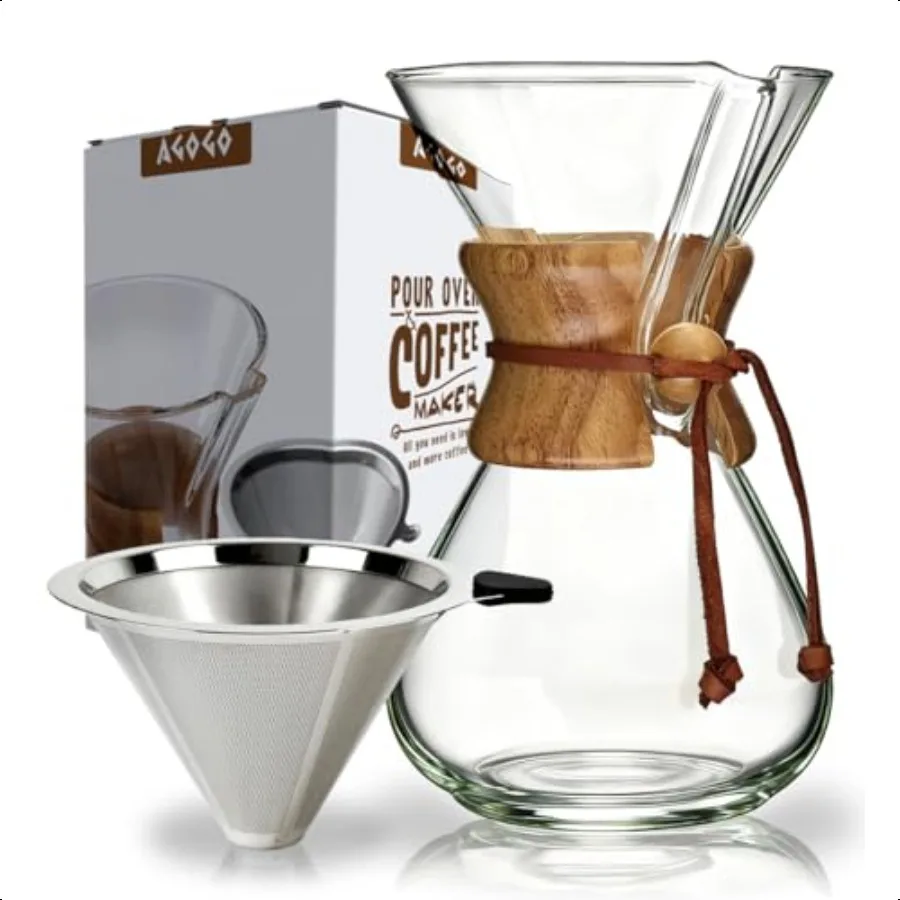 

Pour Over Coffee Maker Glass 6 8 10 Cup Barista Kit with 304 Stainl Filter for Home Office Camping Cafes Easy Clean Coffee Drip