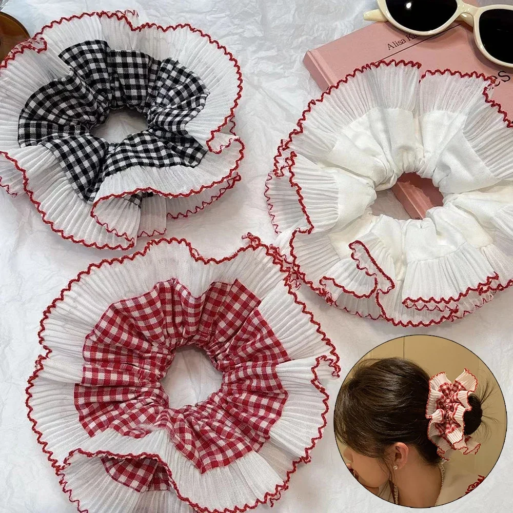 

Lace Hair Scrunchies for Women Girls Elastic Hair Bands Ponytail Holders Tie Hair Hoop Plaid Scrunchy Rubber Bands Head Wear