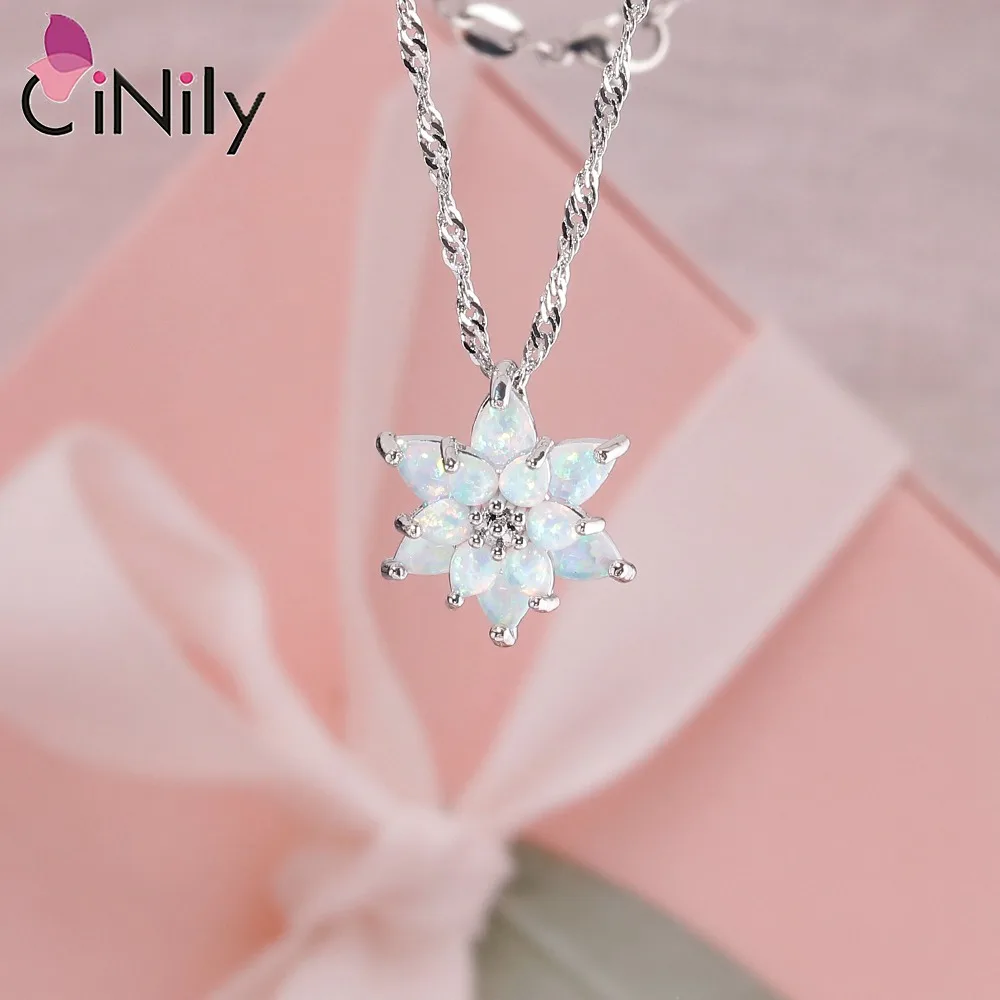 CiNily Delicate Flower Shaped Fire Opal Pendant Necklace Rose Gold Plated Trendy Jewelry Gifts for Women Girls(with Chain)