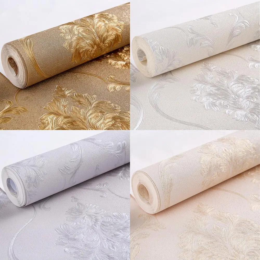 Deep Brown 3D European Embossed Wallpaper for Bedroom Living Room Background Hotel Restaurant Light Luxury Gold Large Flower