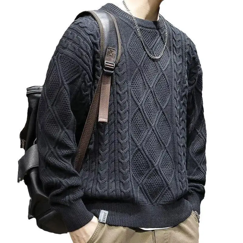 سترة محبوكة للرجال لربيع وخريف 2025 جديدة فضفاضة الوزن منقوشة بالزهور تريكو غير رسمي من ألياف البوليستر طويلة Sve #4