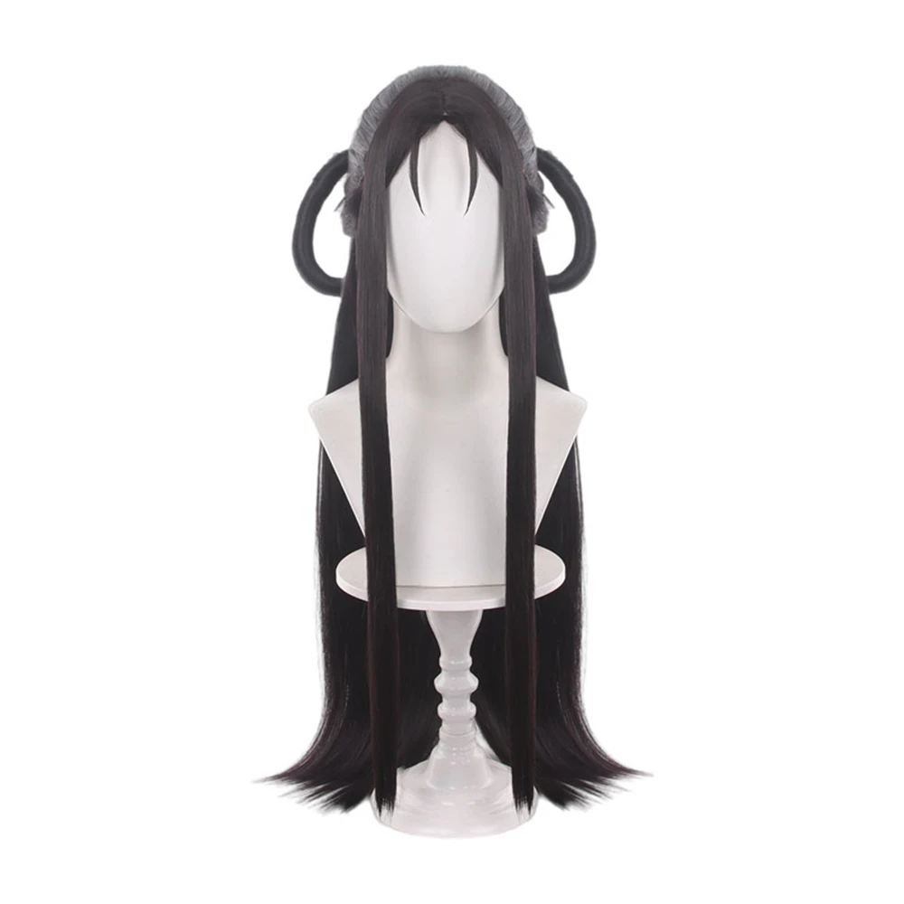 Cosplay Wig Long Natural Black Straight Double Loops Center Part Tendrils Side Tails Synthetic Heat Resistant Anime Women