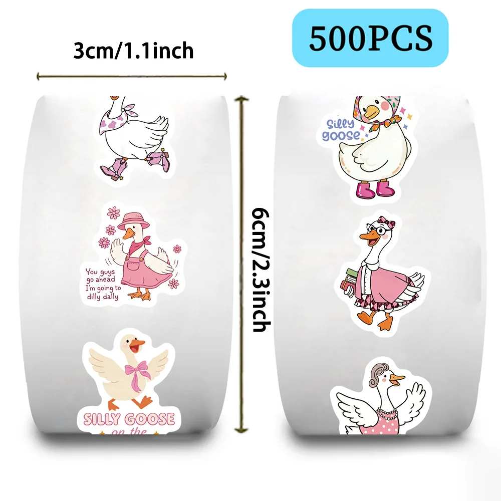 500pcs/Roll Silly Goose Roll Stickers DIY Decorative Phone Case Laptop Water Cup Skateboard Waterproof Graffiti Play Gift Decals