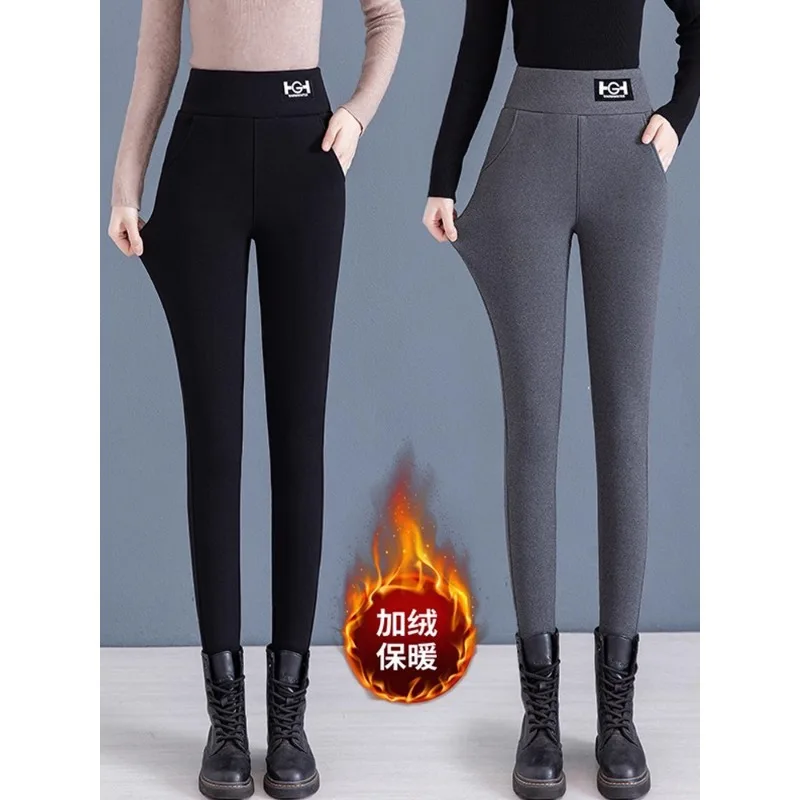 

Женские леггинсы на флисовой подкладке и зимние теплые леггинсы, узкие прямые брюки, элегантные эластичные длинные брюки