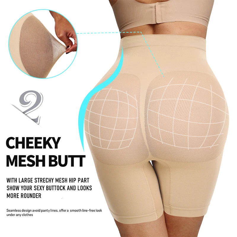 High Waist Seamless Body Shaper Shorts Shapewear Women Tummy Control Thigh Slimming Sculpting Butt Lifter Mesh Buttock Enhancer