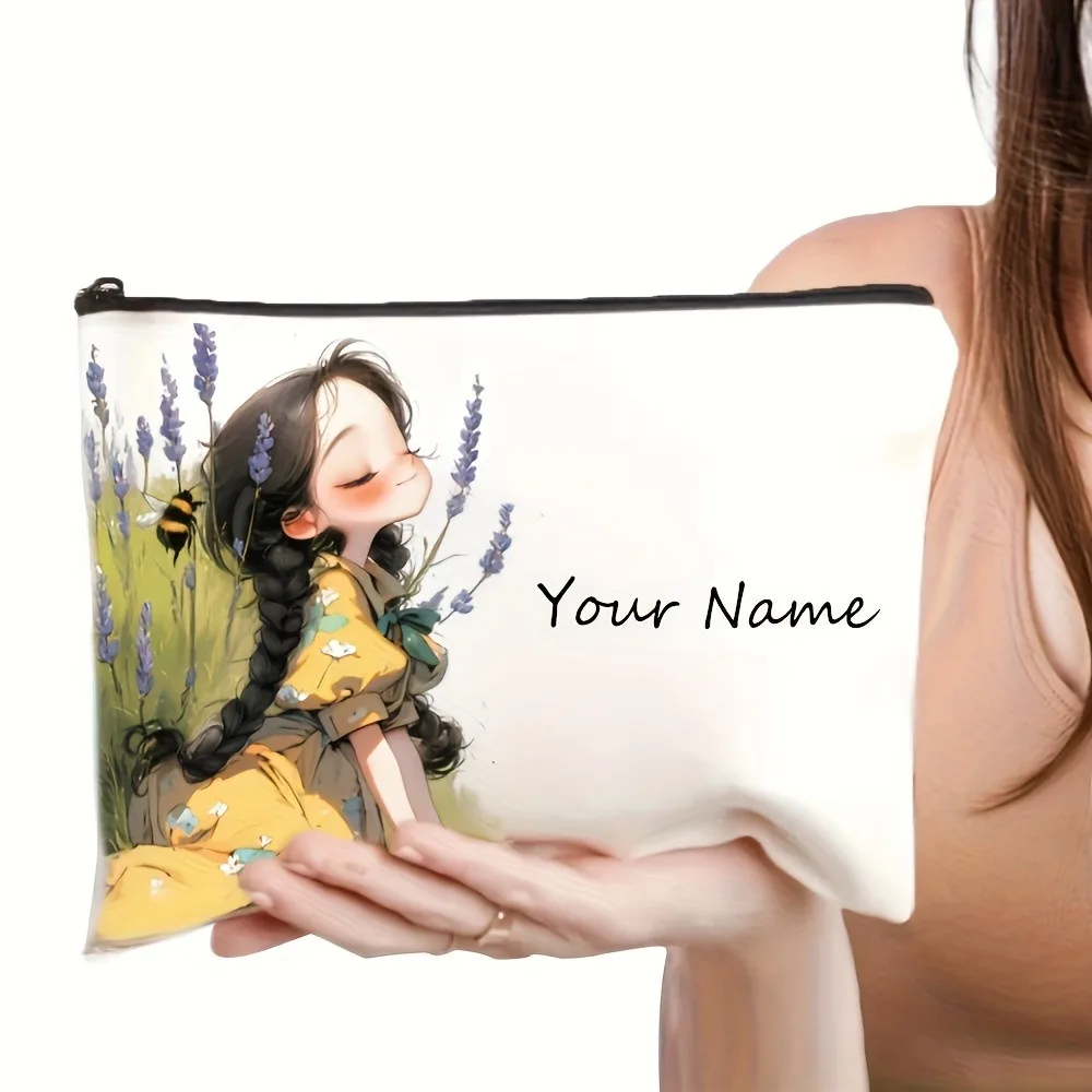 Chic Custom Name Unique Vintage Cute Floral Makeup Bags for Girls Cosmetic Pouch Toiletry Bag Pencil Case Travel Storage Handbag