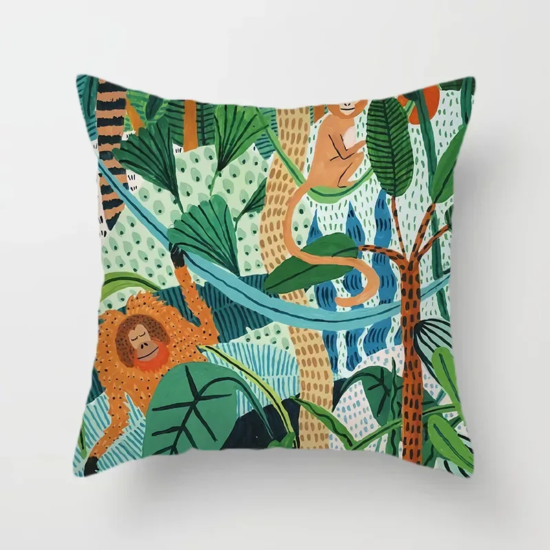 Animal Forest Throw Pillows Cushion Cover Tropical Palm Plant Flower Bohemian pillow Decorative Pillowcase for sofa Pillowcover