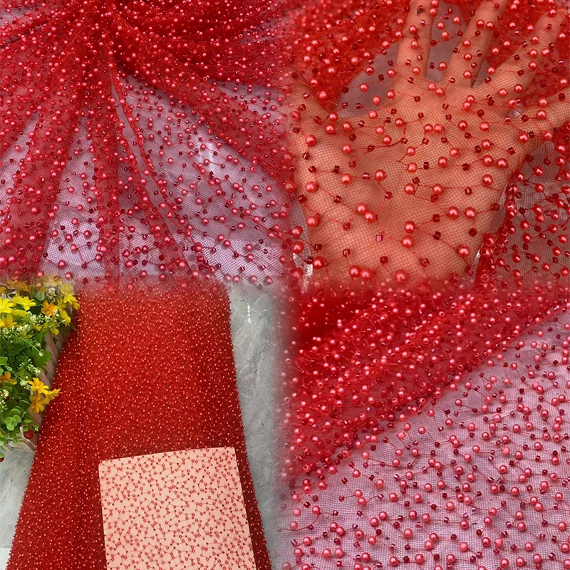 Luxury Beaded Lace High Quality Fabrics African Sequin Tulle Fabric For Wedding Bridal Party Dress Glitter Net Yarn Fabric