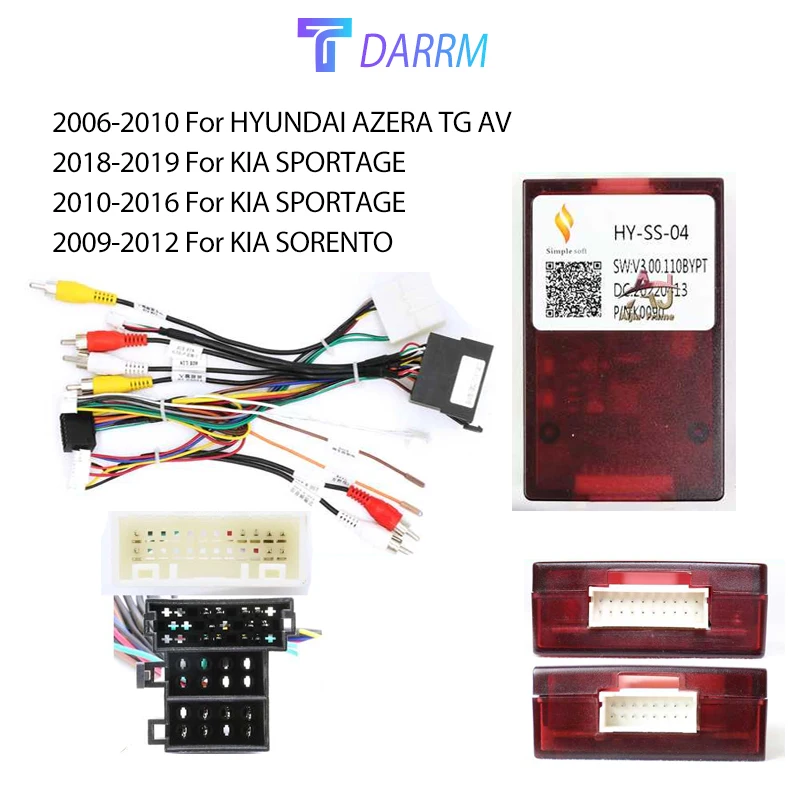 CANBUS Wiring Harness Power Cable Adapter with Canbus Box For HYUNDAI AZERA TG AV/KIA SPORTAGE/SPORTAGE 16Pin Android host