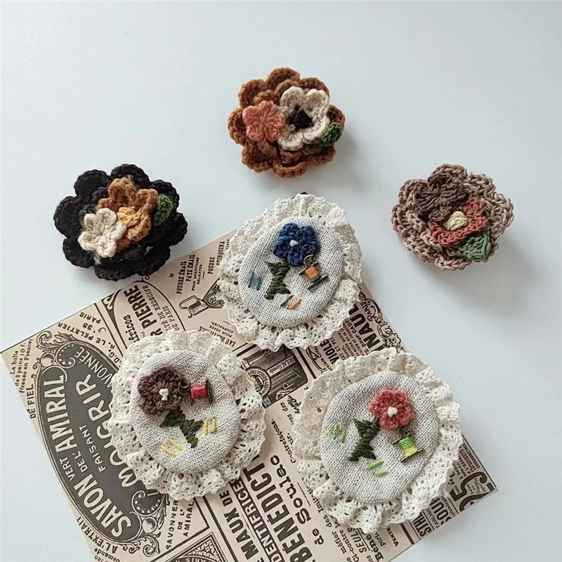 Linen Lace Brooch Handmade Crochet Forest Style Cute Versatile Retro Flower Pin for Women Daily Premium Lightweight Accessories