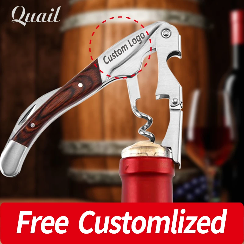 

10pcs free custom wooden bottle opener, customized metal wine corkscrew,custom western restaurant red wine opener