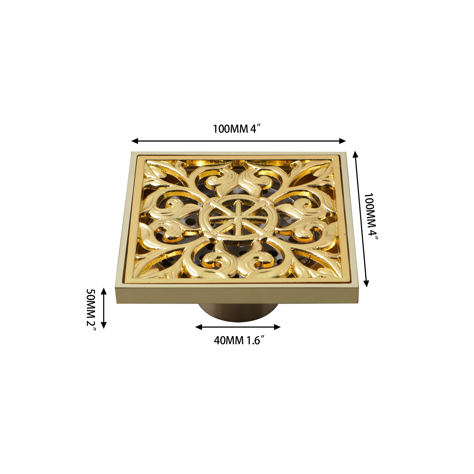 KEMAIDI Gold Square Floor Waste Grates Bathroom Shower Drain 10cm Floor Drain Antique Fltro Ducha Drain Hair Invisible Strainer