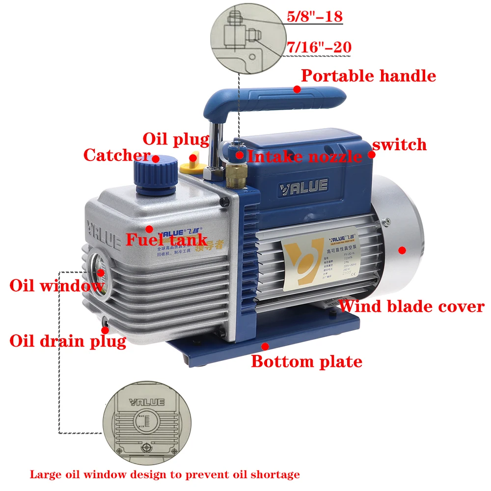 VALUE Vacuum Pump Refrigerant Vacuum Pump FY-3C-N Single Stage Hand Vacuum Pump 220V 370W  for Car Household Air Conditioning