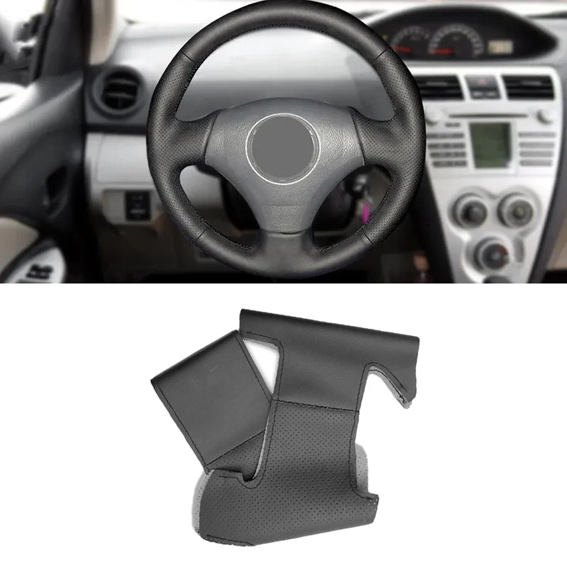 For Toyota Vios Mark 2 Corolla 2000-2004 For Lexus GS430 GS300 2004 Braids on Steering Wheel Hand Stitched Black Leather Cover