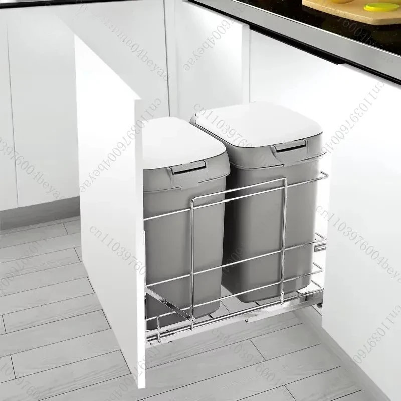 Wholesale Soft Close Press Open Trash Can Slide Pull Out Kitchen Cabinet Plastic Trash Can