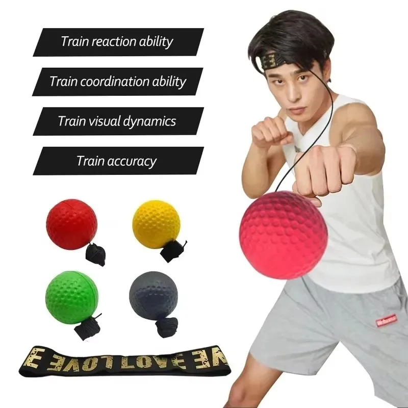 Boxing Reflex Speed Punch Ball Boxing Rubber Balls for Agility Reaction Training with Sweatband Fitness Equipments Accessories