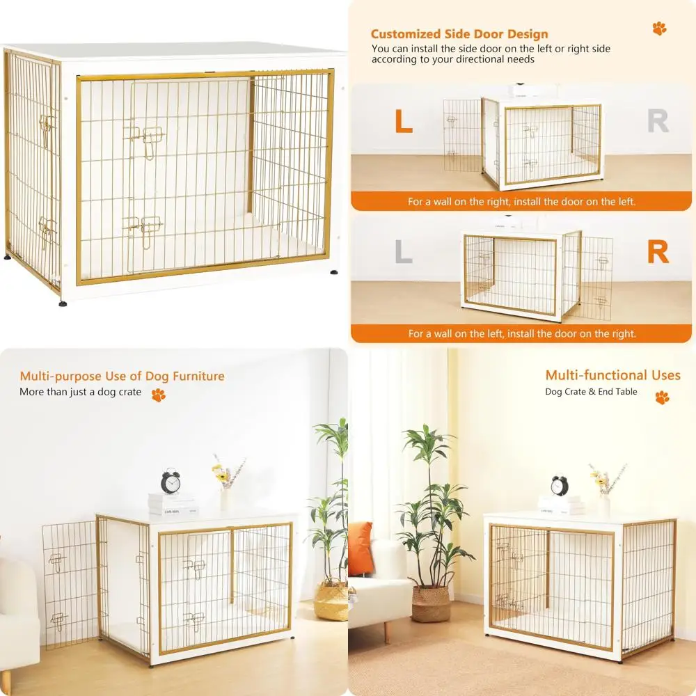 

Extra Large Wooden Dog Crate with Cushion and Double Doors, Indoor Dog House, 43.3 L, White