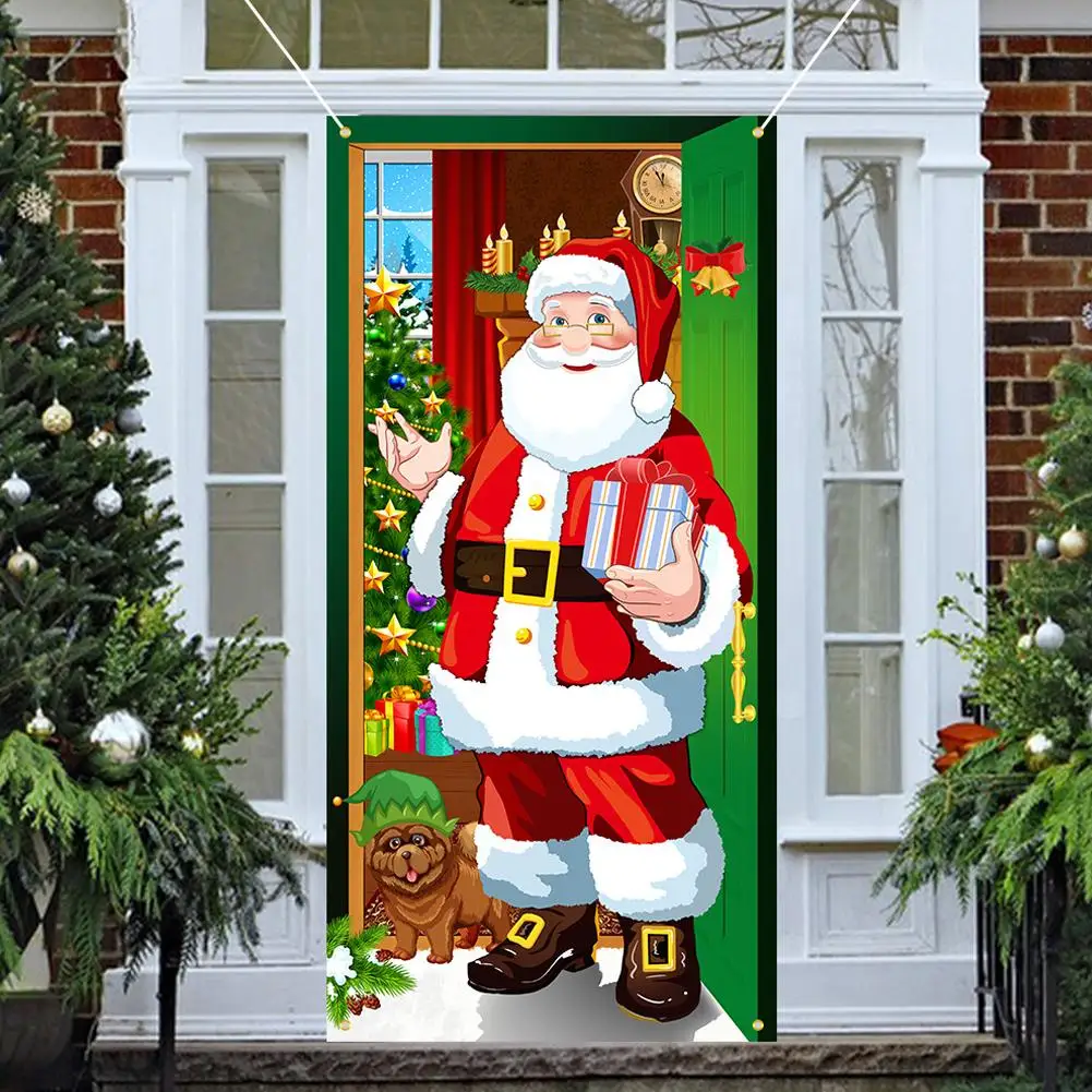 2024 Christmas Front Door Decoration, New Printed Christmas Santa Claus Door Cover Banner Front Door Party Supplies