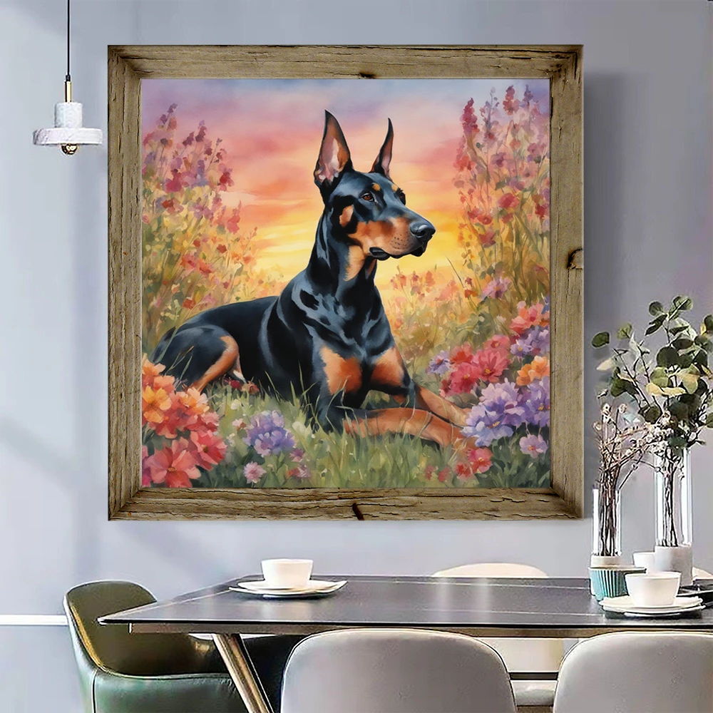 Doberman Pinscher Pintura Diamante Animal, Strass completo, Kit Ponto Cruz, Decoração de parede para casa, presente artesanal para crianças