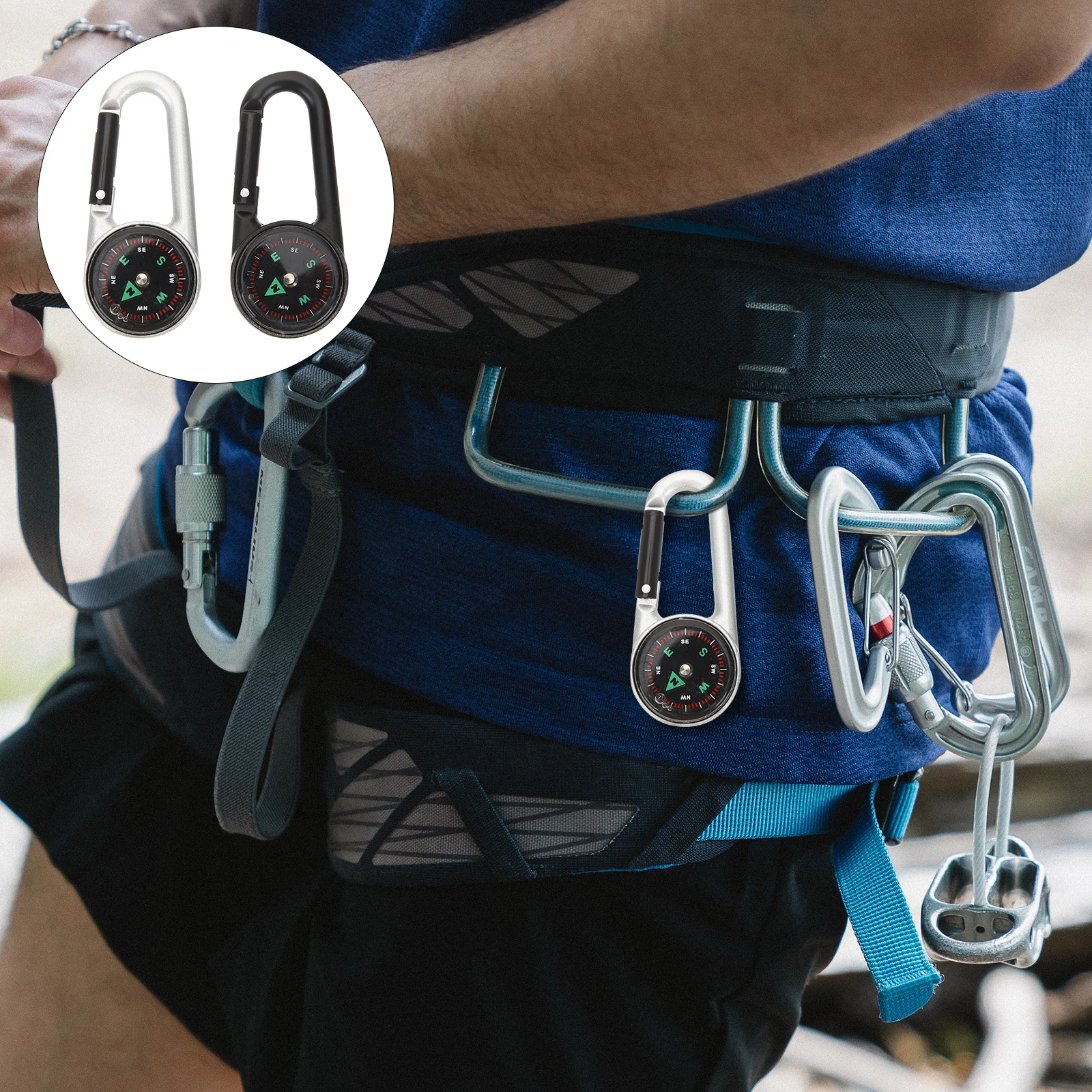 

2Pcs Outdoor Climbing Buckle Compass Carabiner Keychain Hiking Camping Survival Gear Portable Durable Multifunctional Compass