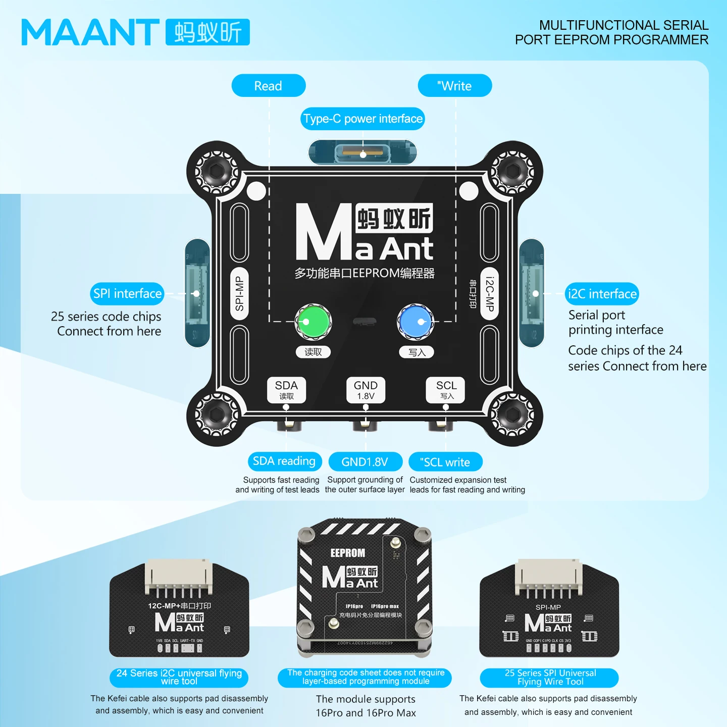 MAANT Multifunctional Serial Port EEPROM Programmer Reading and Writing of Charging IC Chips Repair Tool
