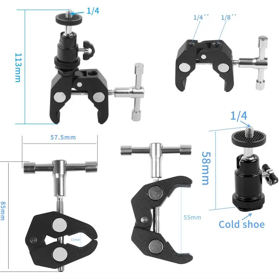 Mini-Metallkugelkopf 360 ° Schwenkbarer Stativ-Kugelkopf mit Cold-Shoe-Halterung, 1/4-Zoll-Schraube, 2,5 kg Tragkraft für DSLR-Kamera, Webcam, Blitz, Vlog-Rig – Detail 19