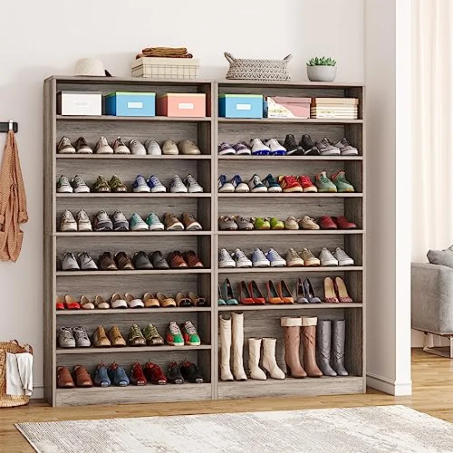 Entryway shoe cabinet, engineered wood, walnut finish, 9-tier heavy-duty freestanding storage holds 40-45 pairs with open shelv