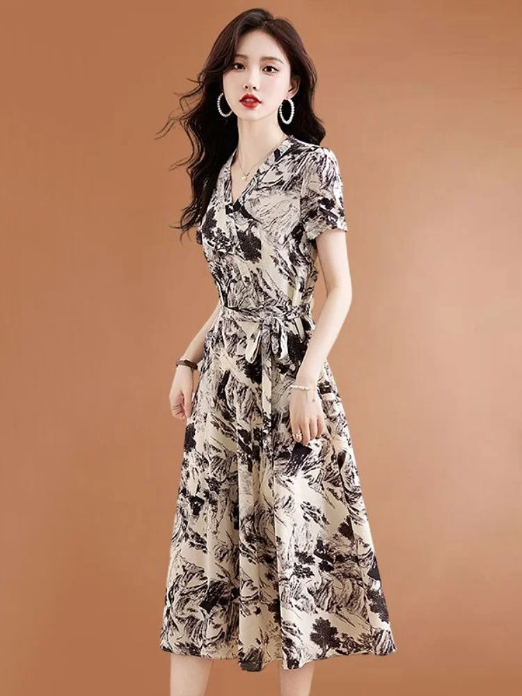 التخسيس الأزهار طباعة ميدي الدكتور التهوية Faionable الخصر مقصوص الصيف وصول جديد الكورية Sle V-ne ألف خط الدكتور