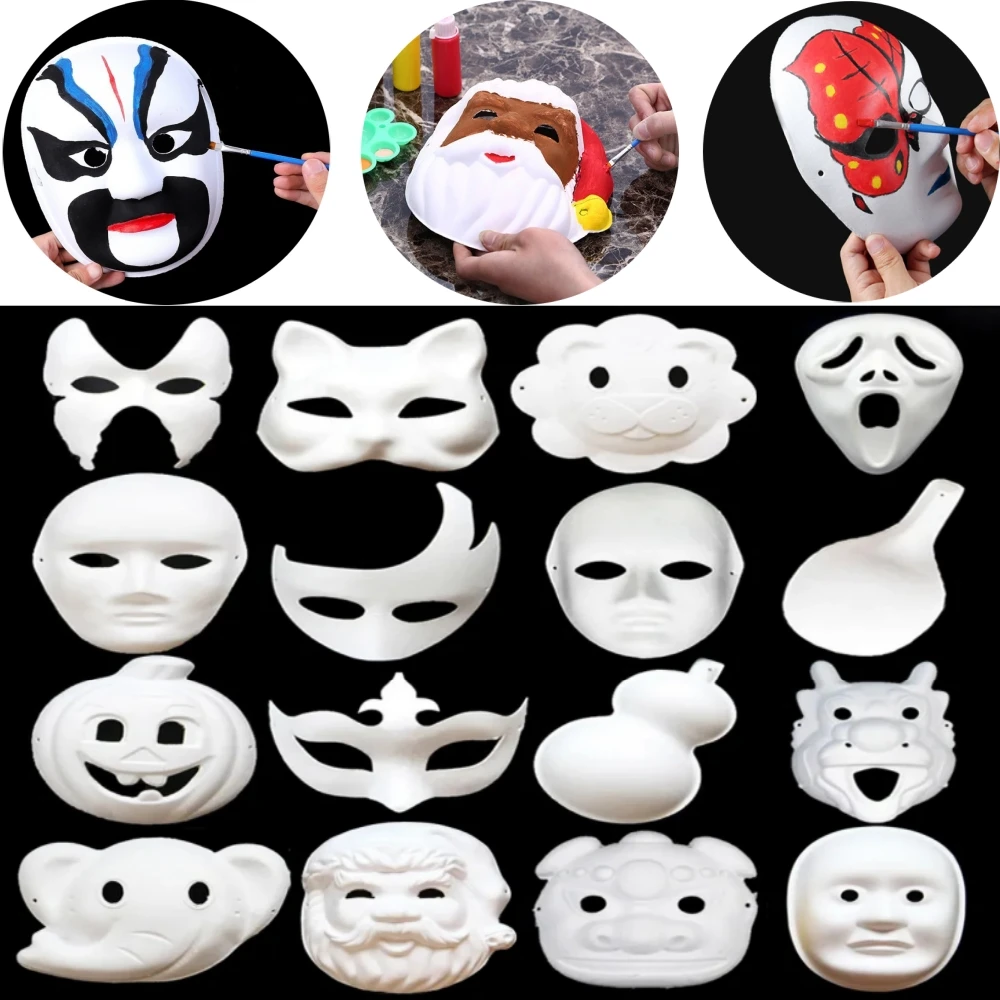 

Cat Face Cosplaypaper Fox Party DIY Half Masquerade White Mask Costume Anime Blank Paintable Masks Unpainted Painting