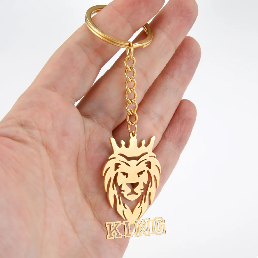 

Custom Name Crown Lion Keychain Personalized Stainless Steel Pendant Keychains for Women Men Custom Nameplate Keyring Jewelry
