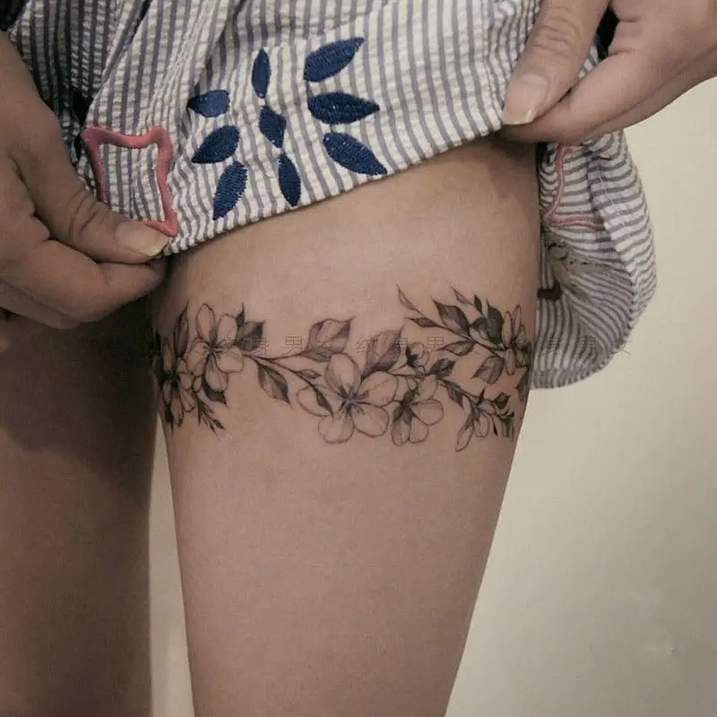 

Flower Vine Thigh Ring Tattoos Sticker Sexy Floral Temporary Tattoos Lasting Waterproof Arm Tattoo for Women Art Fake Tattoos