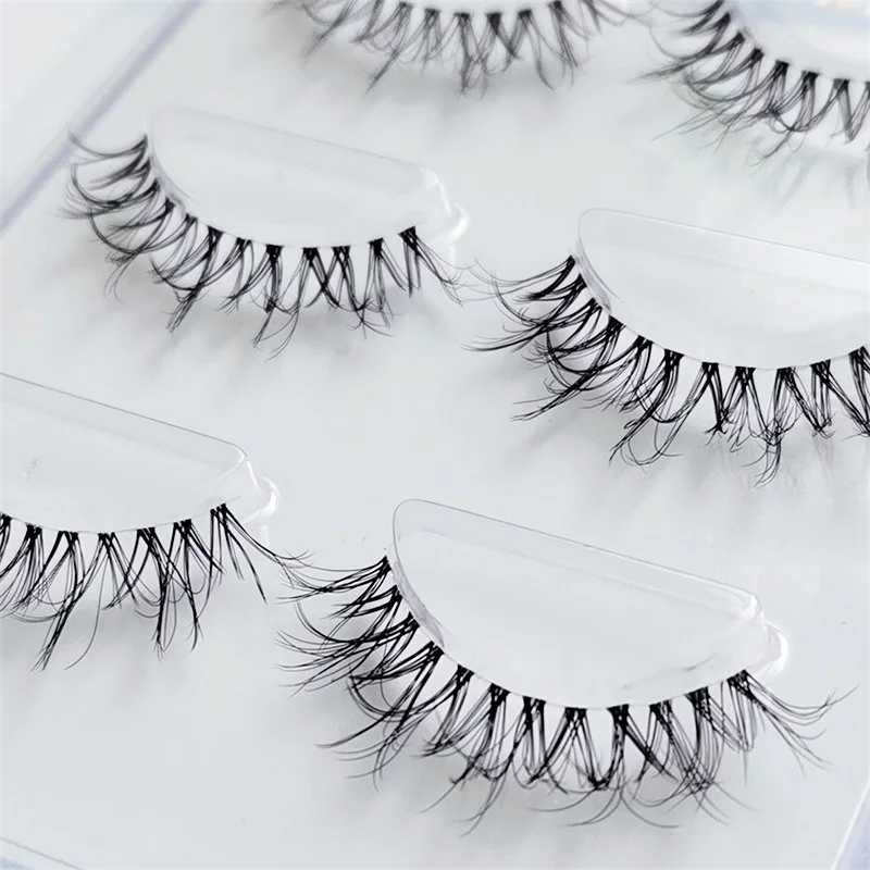 AMSDCN 3rows Natural False Eyelashes  Manga Lashes Clear Thin Stem False Eyelashes Natural Look enhancing eye appearance