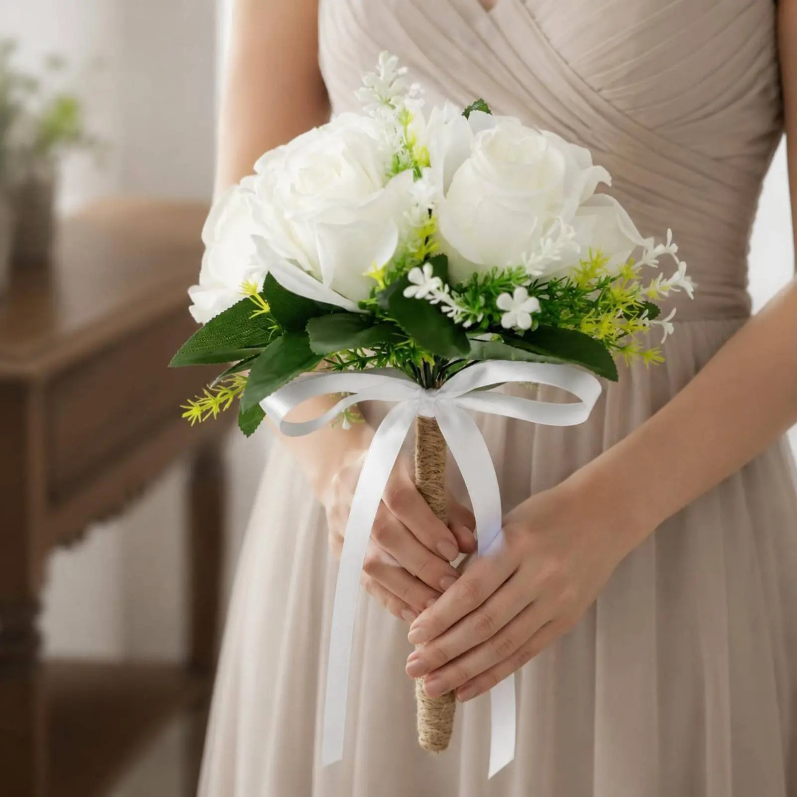 

Rope Handle Flower Arrangement Ribbon Bow Rustic Wedding Flower Arrangement Easy to Hold Handmade Look for Bridesmaids