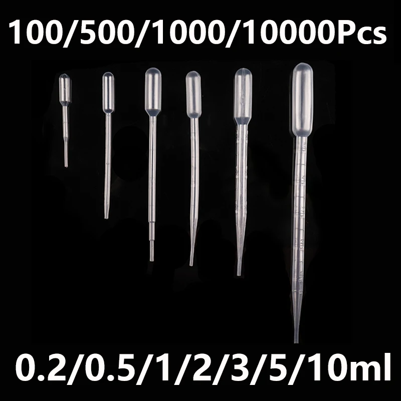 Disposable Plastic Pipette 1ml 2ml 3ml 5ml 10ml Pipettes Droppers Transparent Graduated Dropper Laboratory Tools Equipment