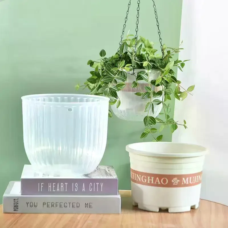 Transparent Hanging Basket Flower Pot For Lazy People Self-priming Hydroponic Resin Large Diameter Fall-resistant Shampoo