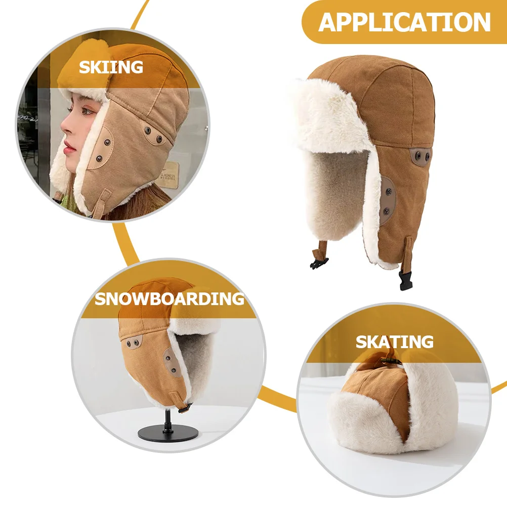 

1pc Adjustable Windproof Winter Hat Thickened Cotton Beanie For Outdoor Sports Ski Hunting Riding Cold-Proof Warm Headgear