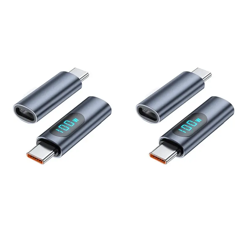 4PCS USB C Adapter LED Display PD 100W Male To Female Fast Power Meter Tester, USB-C Monitor Extender Adapter