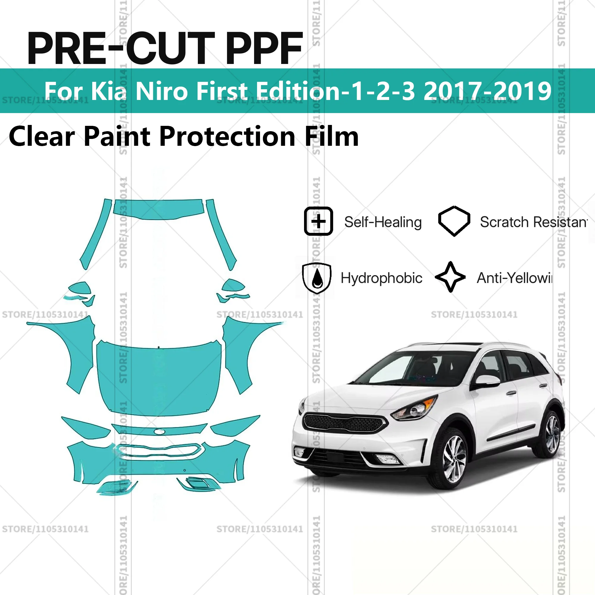 

Pre-Cut Paint Protection Film PPF Transparent Car Film Automotive PPF Front Kit For Kia Niro First Edition-1-2-3 2017-2019