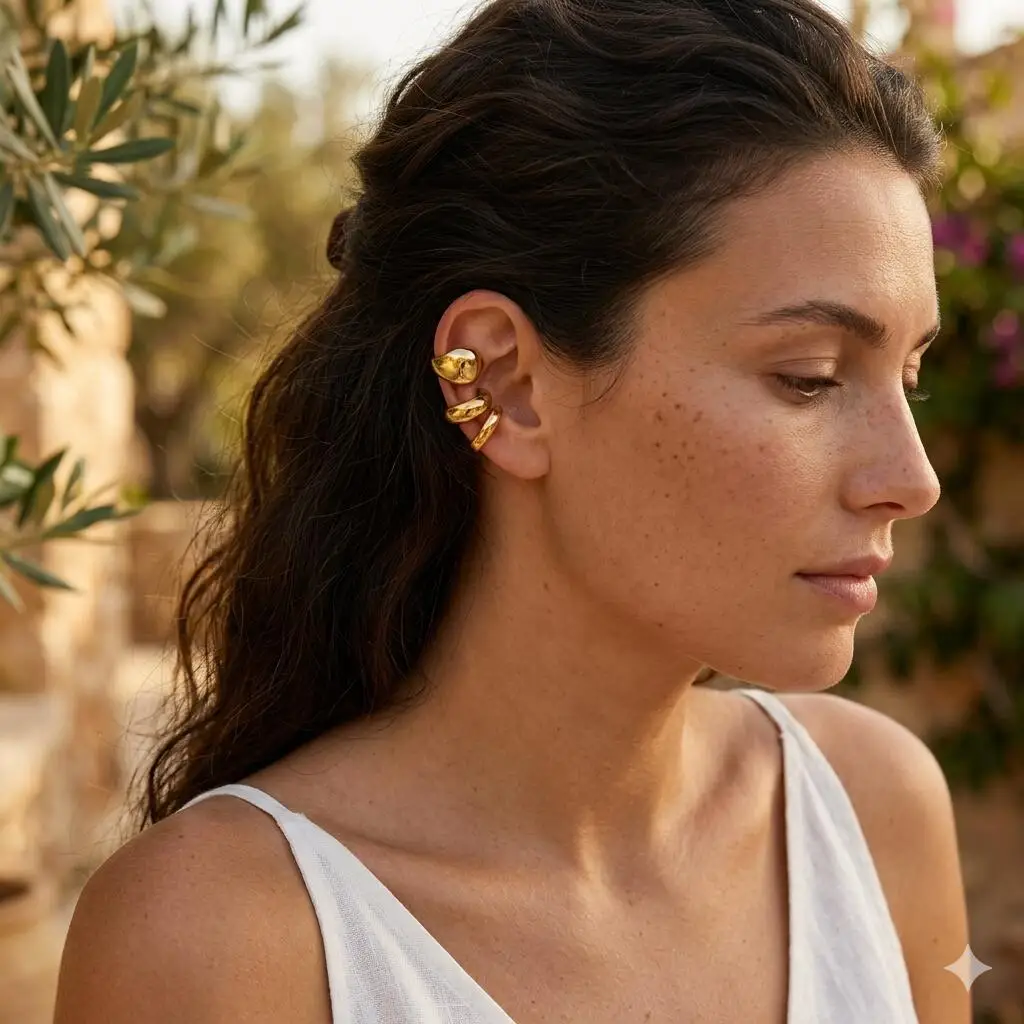 Non Pierced Earrings Chunky C Shaped Ear Cuff 18K Gold PVD Plated Waterproof Fake Piercing Cartilage Ear Stack Jewelry - view 2