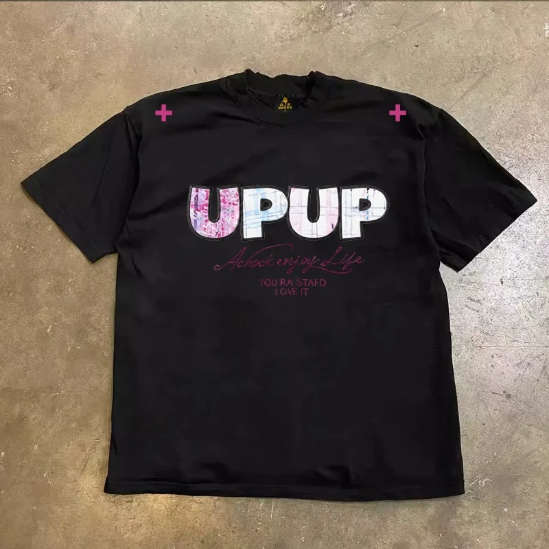 Loose Fit Cotton T-Shirt Unisex Short Sleeve Double Thread UPUPXIA Hero Print Sweat Absorbent round Neck Casual Summer Top