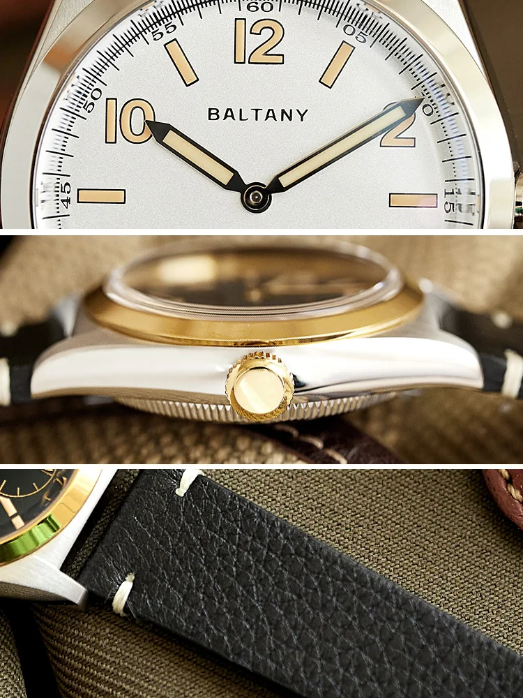 Baltany Retro Bubbleback Wristwatch Subsecond 100M Waterproof Luminous VD78 Leather Vintage Quartz Dress Watch