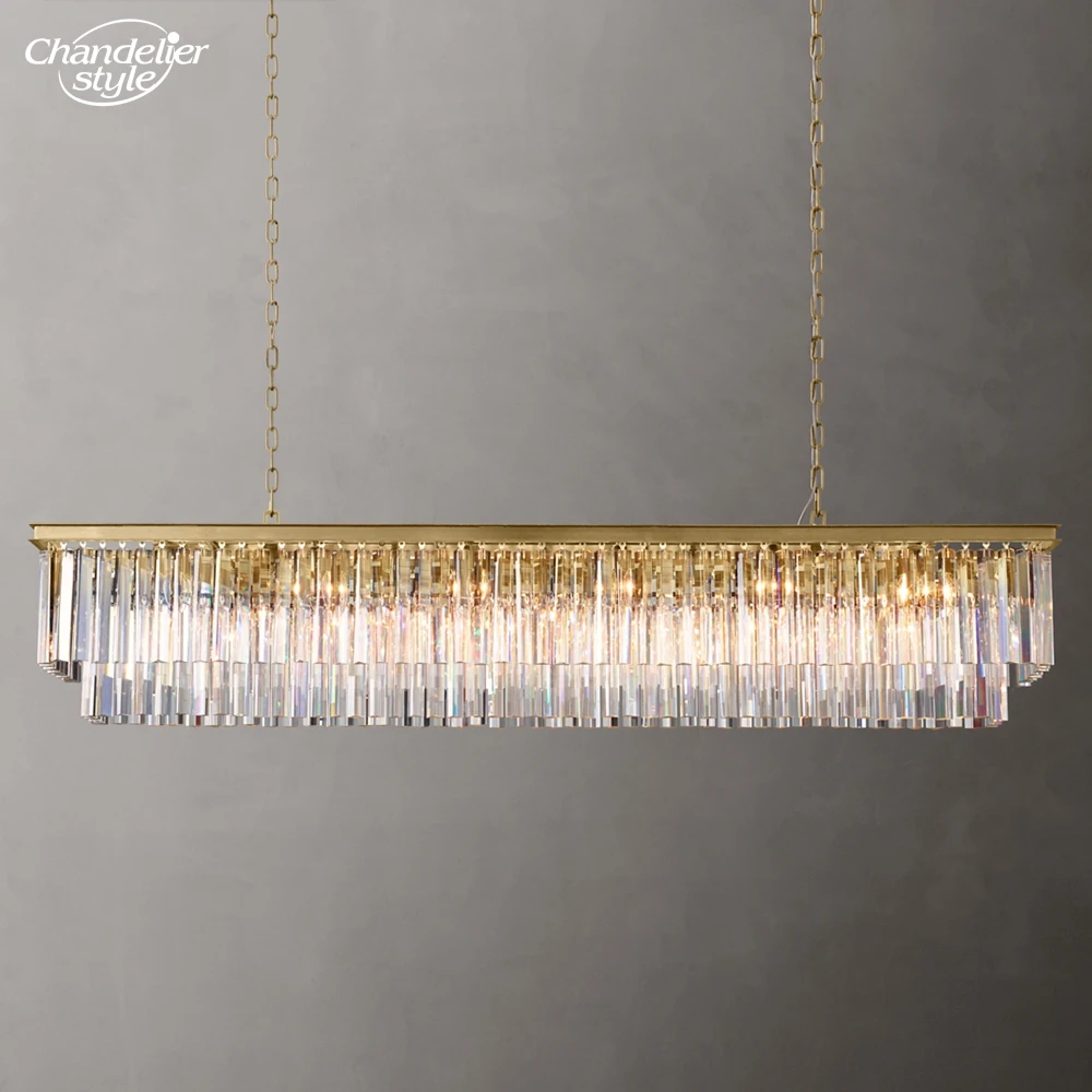 1920s Odeon Rectangular Chandeliers Modern LED Smoke Clear Crystal 2 Tiers Lamps Living Room Dining Room Farmhouse Lights Lustre