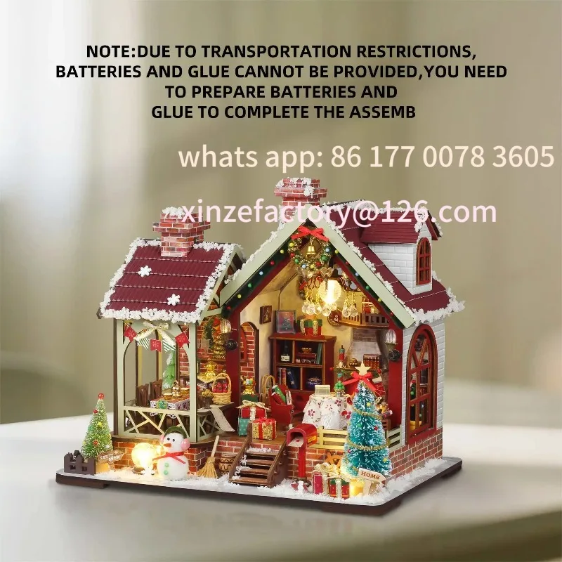 Customizable DIY Kit with Music Box, Desktop Decor, Creative Gift (English ColoChristmas Night Warm House - Miniature Dollhouse