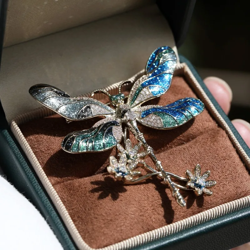 Enamel Lotus Dragonfly Brooch, High-end Light Luxury Fashion Jewelry Pin