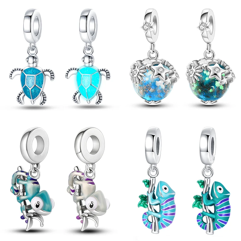 

Pandach 925 Silver-Plated Chameleon Luminous Crystal Ball Charms Pendants Fit Pandora 925 Original Bracelets DIY Jewelry Gifts