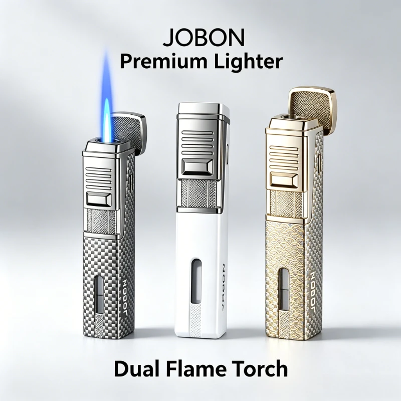 

Visible Gas Tank JOBON Cigar Lighter, Solid Metal Body Anti-wind Flame, Portable Reusable Butane Igniter Exquisite Male Present