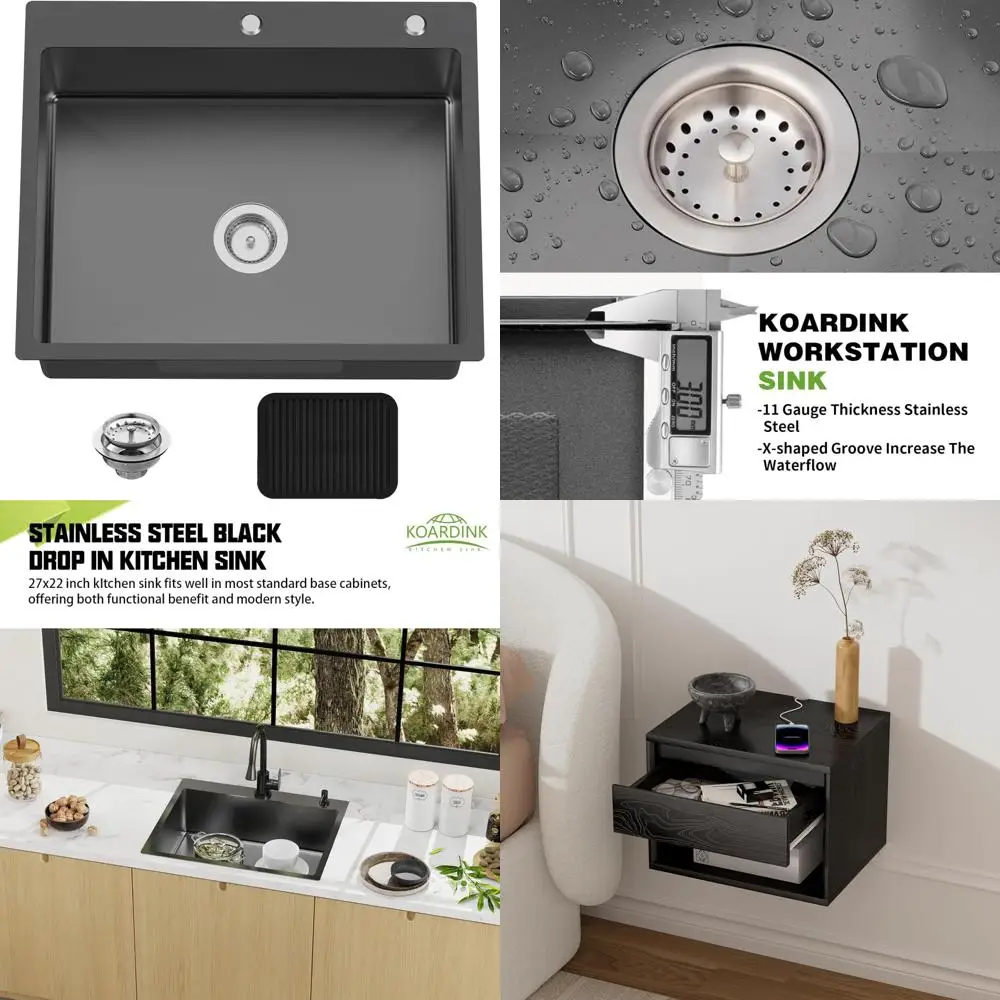 حوض مطبخ حديث من الفولاذ المقاوم للصدأ مقاس 27 × 22 بوصة - حوض مطبخ كبير مع ملحقات من السيليكون