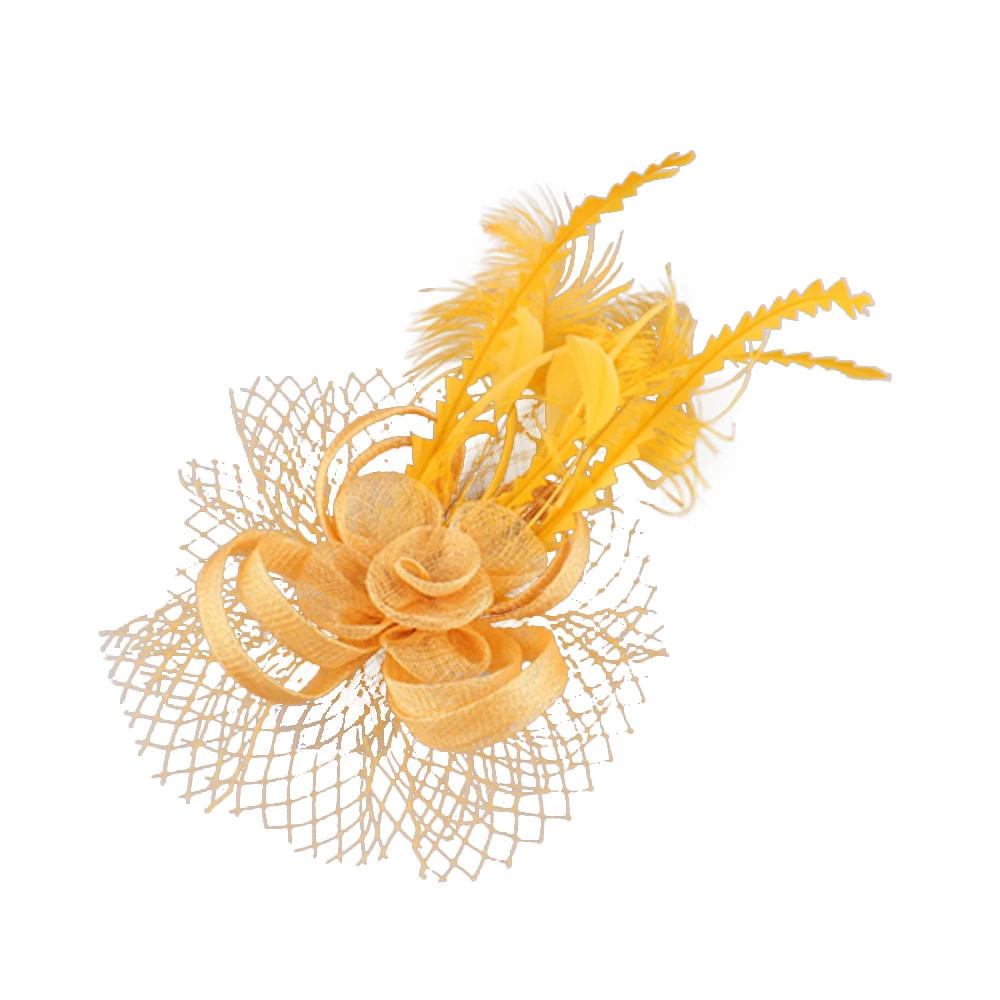 Gold Linen Party Bridal Mesh Women Fascinators Clip Ladies Accessory Wedding Women Head Band Banquet Feather Hair Pins Headpiece